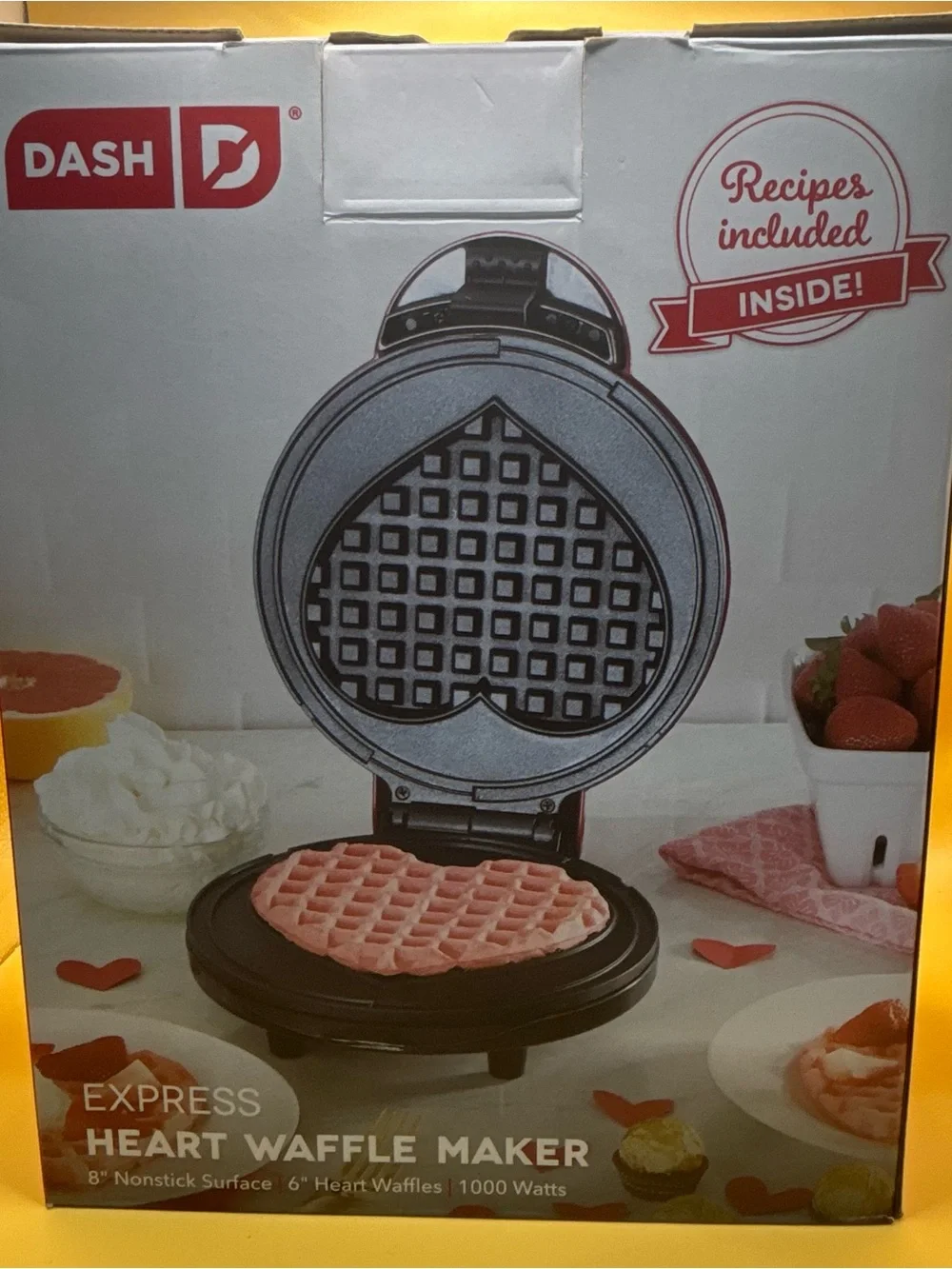 DASH Express Heart Waffle Maker 8” Red Nonstick Valentine Breakfast Open Box